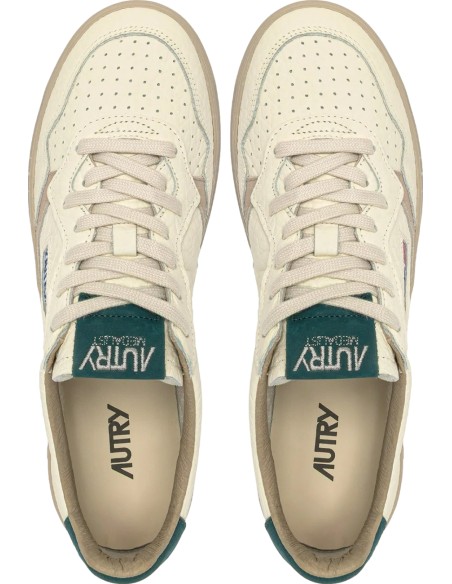 Autry zapatilla medalist low blanco piel rugosa contrastes mar oscuro referencia AULM - NE18 vista cenital