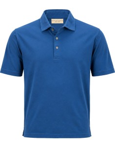 Filippo de Laurentiis polo manga corta en crepe cotton azul vista frontal