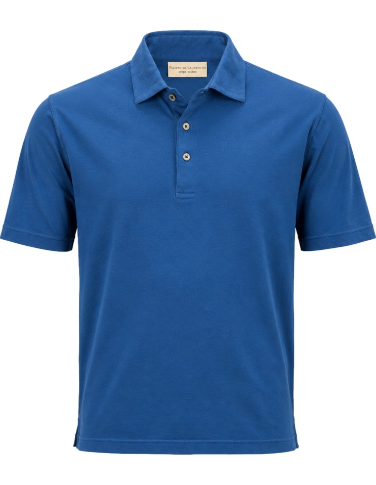 Filippo de Laurentiis polo manga corta en crepe cotton azul vista frontal