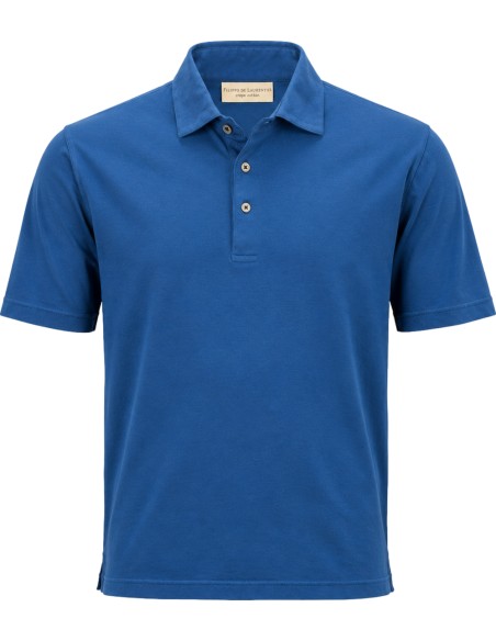 Filippo de Laurentiis polo manga corta en crepe cotton azul vista frontal
