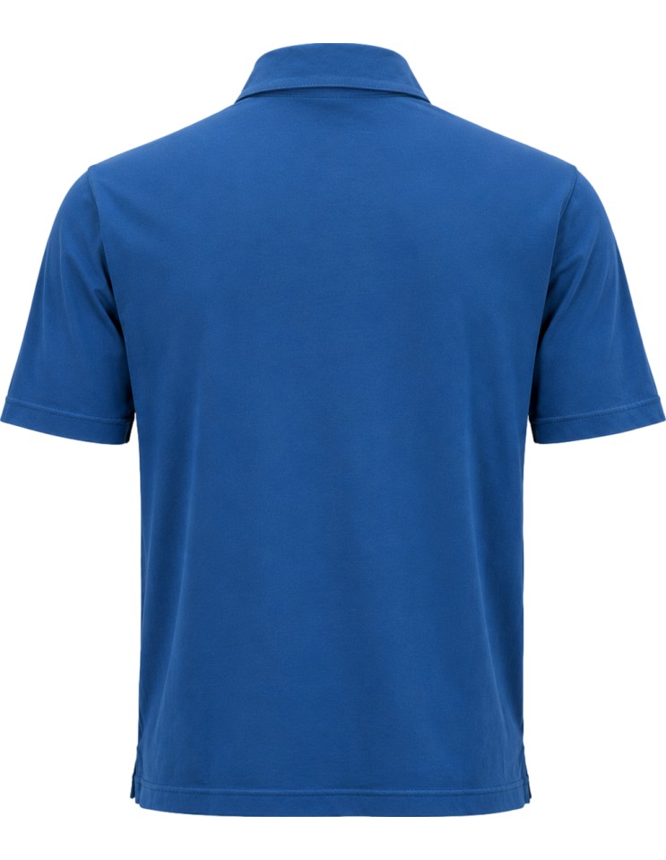 Filippo de Laurentiis polo manga corta en crepe cotton azul vista trasera