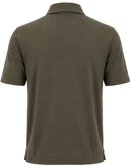 Filippo de Laurentiis polo manga corta en crepe cotton verde militar vista espalda