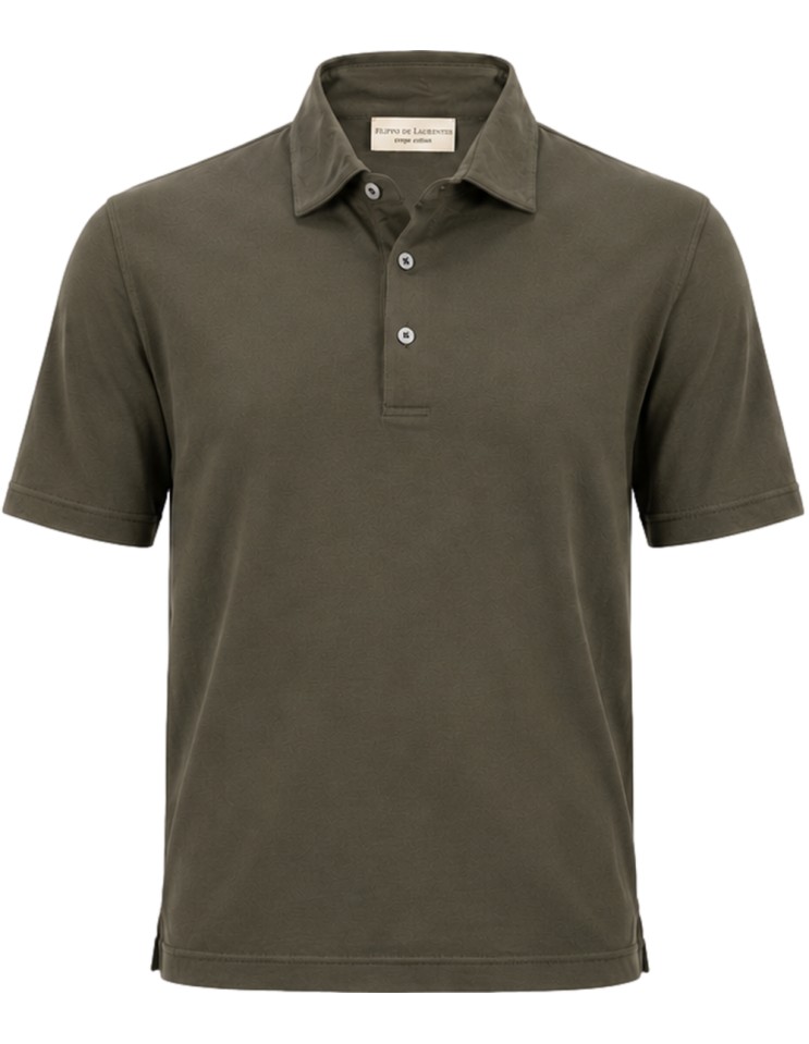 Filippo de Laurentiis polo manga corta en crepe cotton verde militar vista frontal