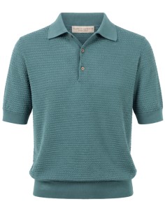 Filippo de Laurentiis polo manga corta con textura en crepe cotton verde vista frontal con textura