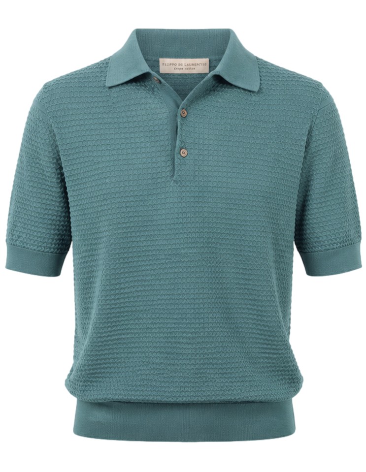 Filippo de Laurentiis polo manga corta con textura en crepe cotton verde vista frontal con textura