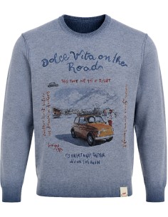 BOB Jersey lana reversible cuello redondo Bristol azul "Dolce Vita on the Road" VISTA FRONTAL