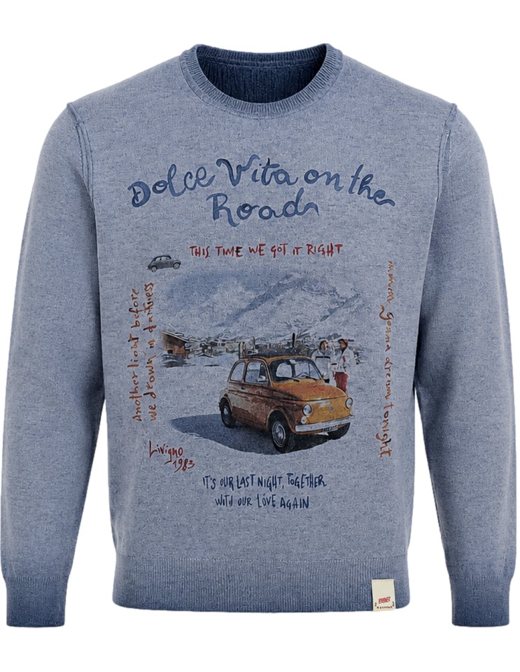BOB Jersey lana reversible cuello redondo Bristol azul "Dolce Vita on the Road" VISTA FRONTAL
