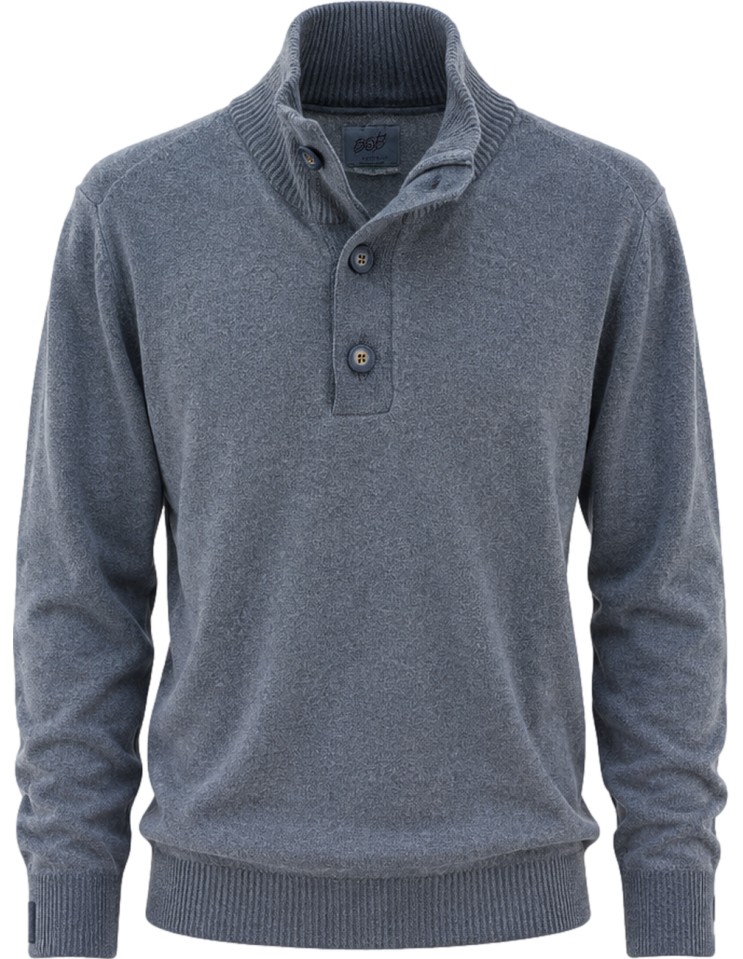 Jersey en lana cuello alto con botones azul - Bob  vista frontal