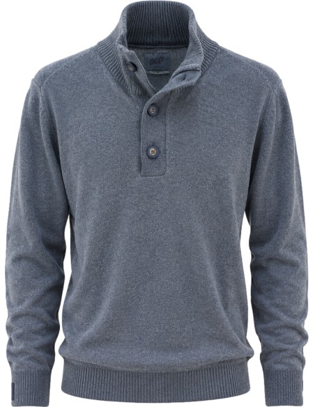 Jersey en lana cuello alto con botones azul - Bob  vista frontal