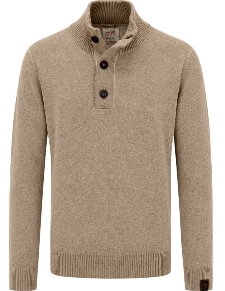 Jersey en lana cuello alto con botones beige - Bob vista frontal