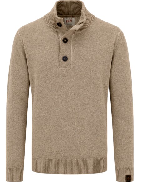 Jersey en lana cuello alto con botones beige - Bob vista frontal