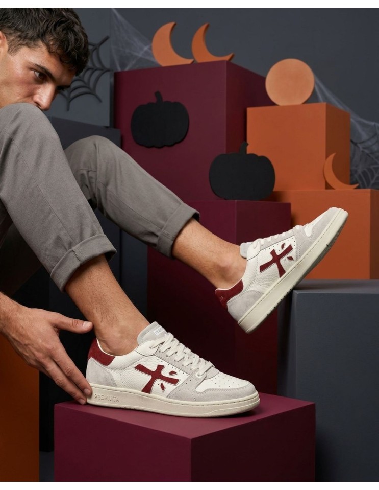 Ego Madrid | Premiata QUINN blanco con contrastes rojos en ante