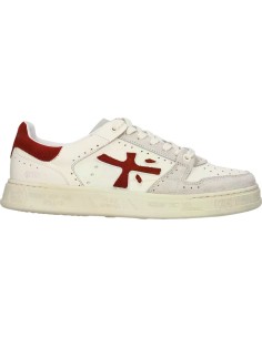Premiata quinn 8651 blanco con logo rojo vista lateral