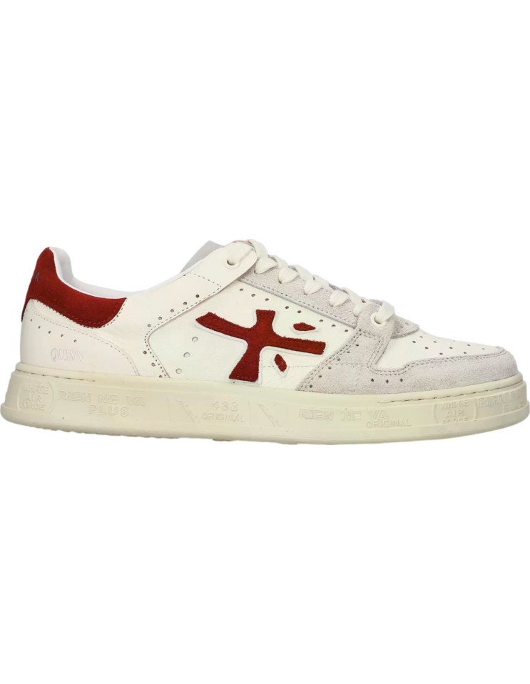 Premiata quinn 8651 blanco con logo rojo vista lateral