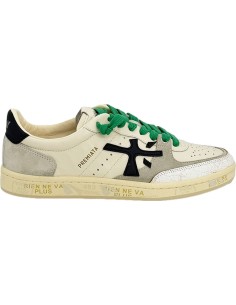 PREMIATA Clay 7262 off white contrastes negros vista sin fondo y cordones verdes 2