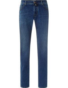 Pantalones vaqueros Bard en denim elástico azul medio con lavado vintage vista frontal