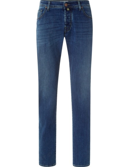 Pantalones vaqueros Bard en denim elástico azul medio con lavado vintage vista frontal