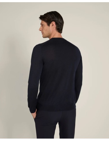 ZANONE - Slowear jersey cuello redondo azul marino lana merino fino puesto en un hombre de espalda
