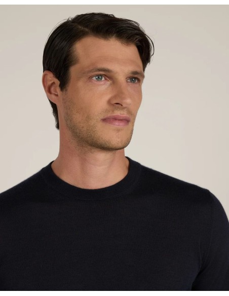 ZANONE - Slowear jersey cuello redondo azul marino lana merino fino detalle cuello
