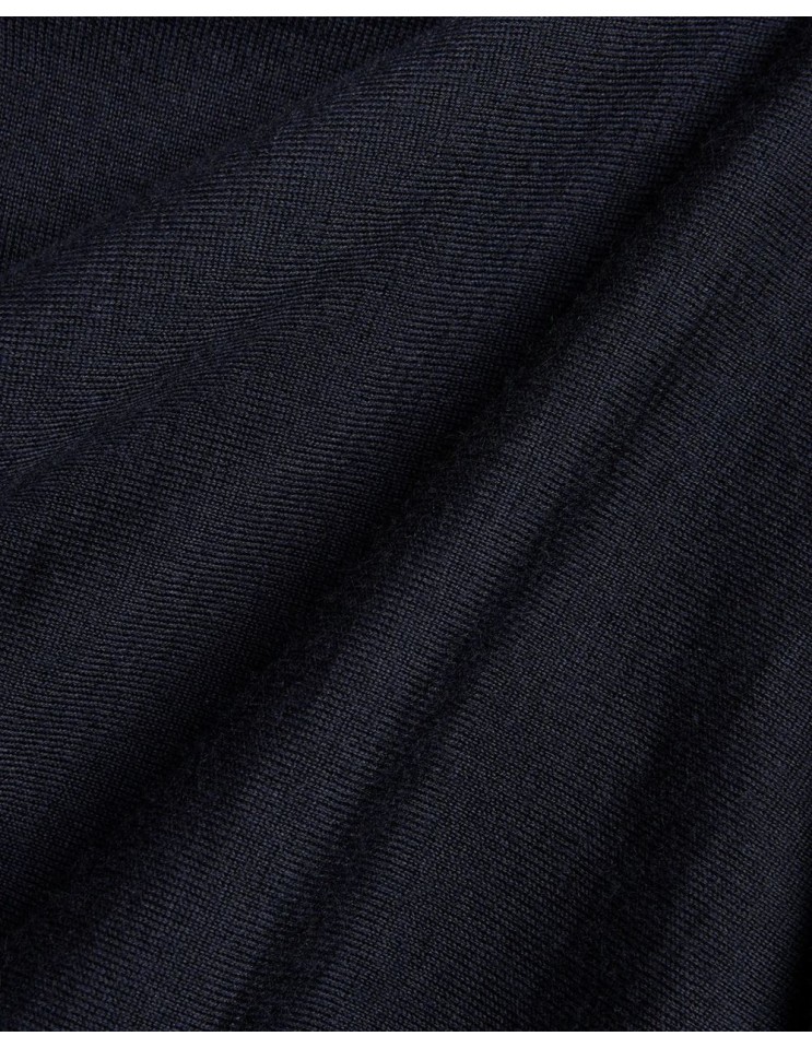 ZANONE - Slowear jersey cuello redondo azul marino lana merino fino vista detalle tejido