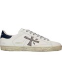 Premiata Steven Print Edition blanco talonera azul y logo gris