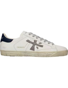 Premiata Steven Print Edition blanco talonera azul y logo gris steven 8479 vista