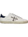 Premiata Steven Print Edition blanco talonera azul y logo gris steven 8479 vista