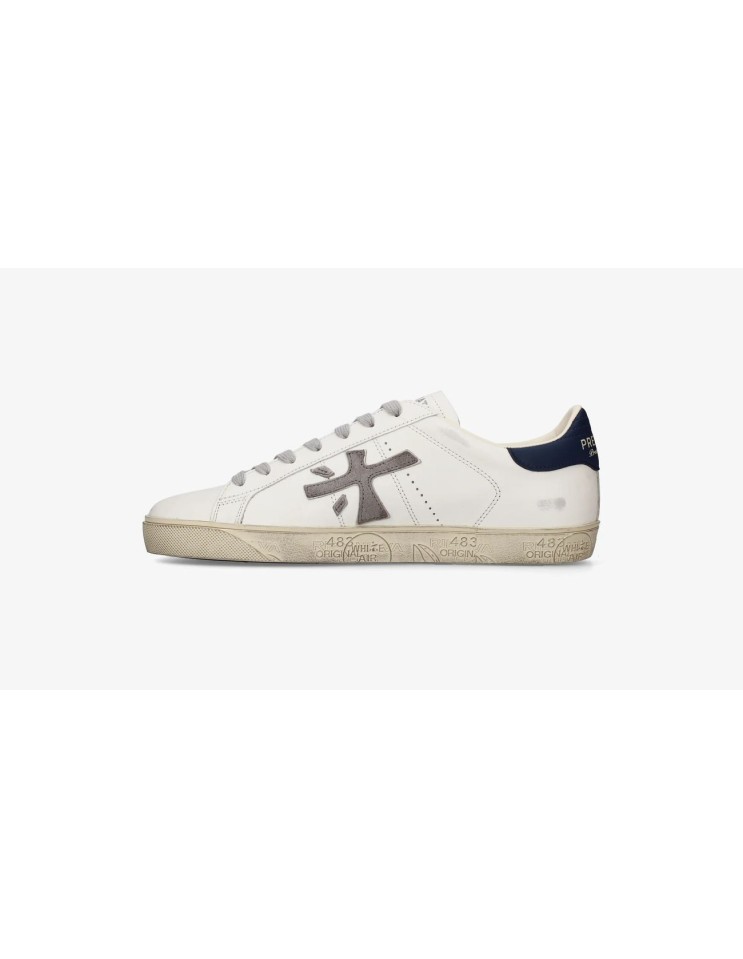 Premiata Steven Print Edition blanco talonera azul y logo gris steven 8479 vista  parte interna