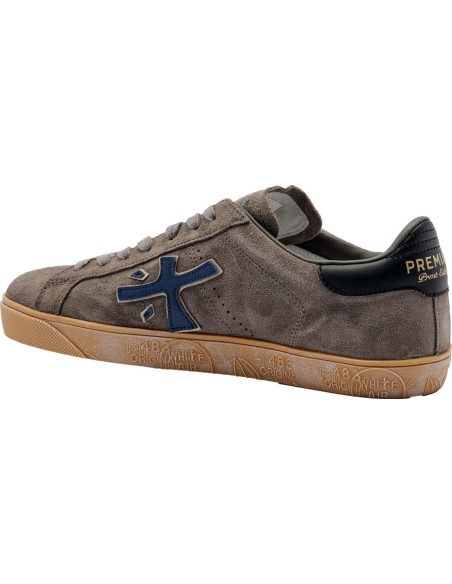 Premiata Steven 8475 piel gris plomo con logo azul y talón negro