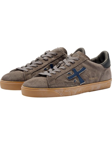 Premiata Steven 8475 piel gris plomo con logo azul y talón negro