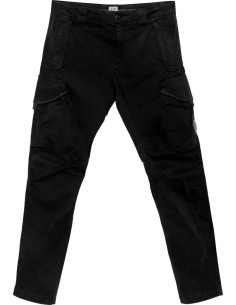 Ego Madrid C.P. Company Pantalones negros cargo ergonómicos de satén elástico con lente