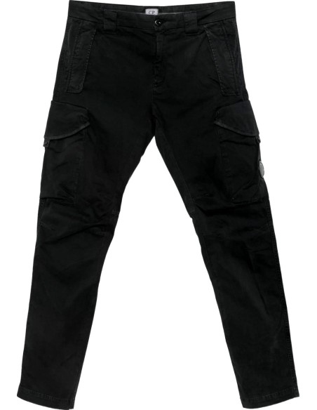 Ego Madrid C.P. Company Pantalones negros cargo ergonómicos de satén elástico con lente