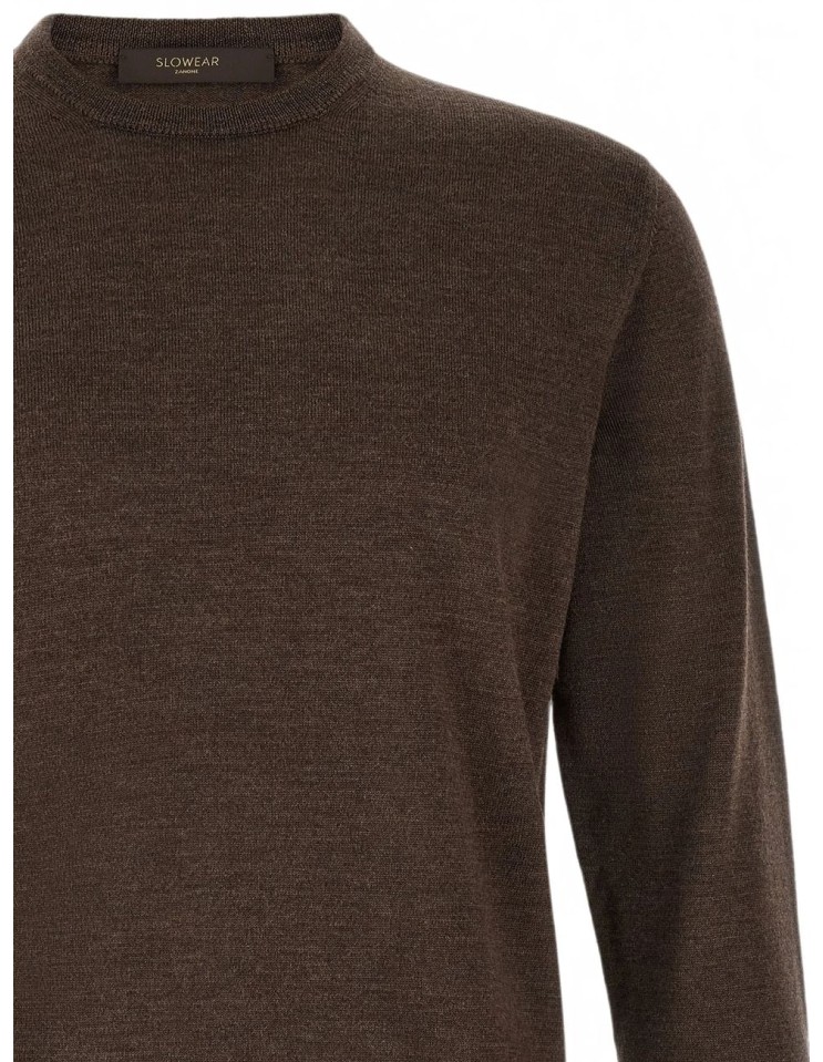 Almirante Seis Zanone - Slowear jersey cuello redondo marrón lana merino fino detalle hombro