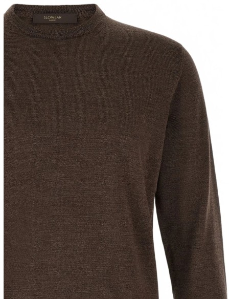Almirante Seis Zanone - Slowear jersey cuello redondo marrón lana merino fino detalle hombro