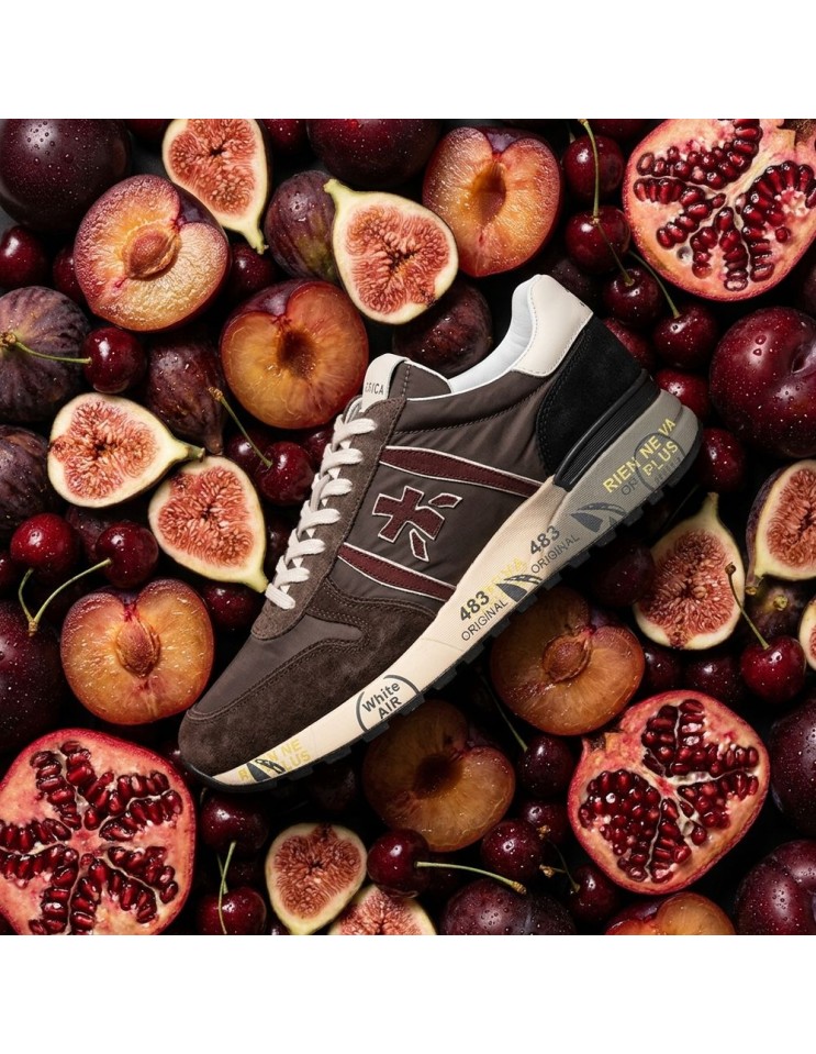 Sneakers Pemiata Lander 8657  marrón contrastes en piel burdeos sobre fruta