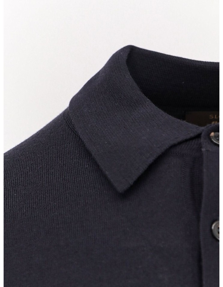 Zanone - Slowear polo Flexwool azul marino manga larga detalle botones y cuello.