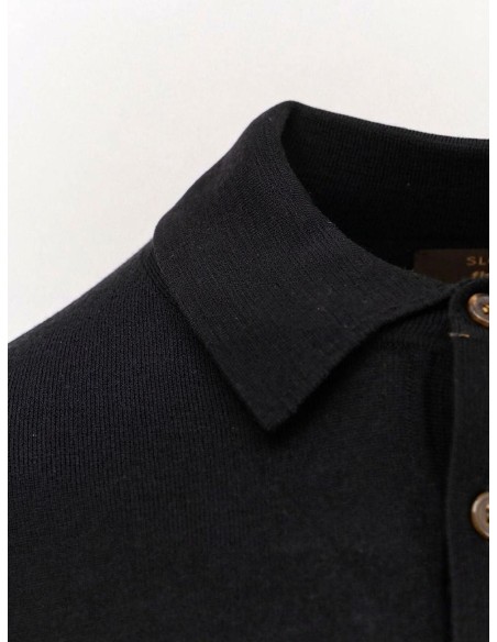 Zanone - Slowear polo Flexwool negro manga larga detalle cuello
