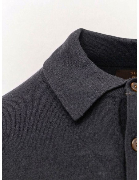Zanone - Slowear polo Flexwool gris oscuro manga larga detalle cuello
