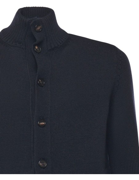 Zanone - Slowear cardigan Chioto en lana azul marino vista detalle cuello y botones