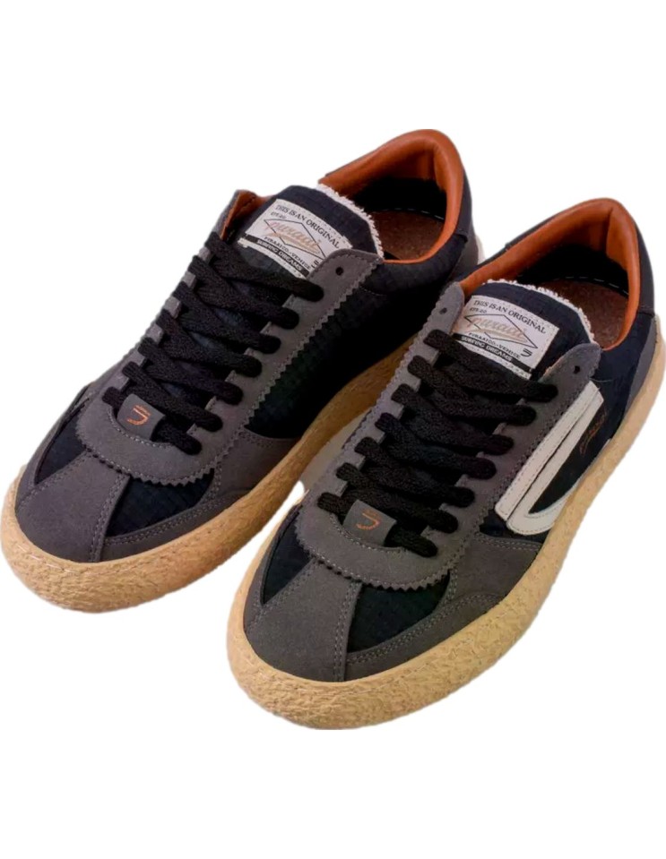 PURAAI Daiquiri zapatilla vegana Vintage negro y gris oscuro dos pies en vista lateral