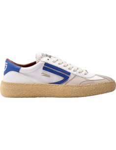 PURAAI zapatilla vegana Vintage Sambuca blanca y logo azul royal VISTA LATERAL