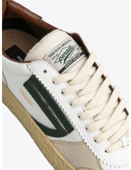 PURAAI zapatilla vegana Vintage Vischio blanca y logo verde detalle logo