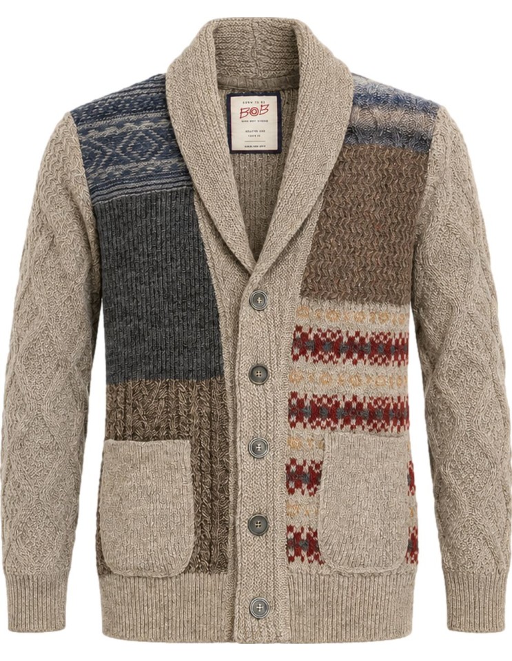 Cárdigan de lana multicolor BOB Original para hombre con cuello smoking
