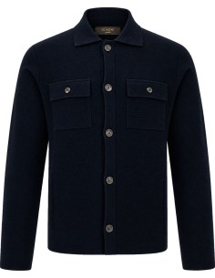 Zanone - Slowear chaqueta punto estilo Sahariana azul lana merino vista frontal limpia