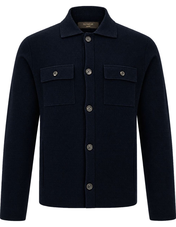 Zanone - Slowear chaqueta punto estilo Sahariana azul lana merino vista frontal limpia