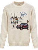 Bob jersey cuello redondo blanco de lana bordados en pecho