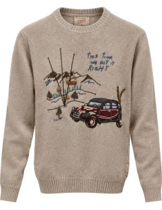 Bob jersey cuello redondo BEIGE de lana bordados en pecho vista frontal