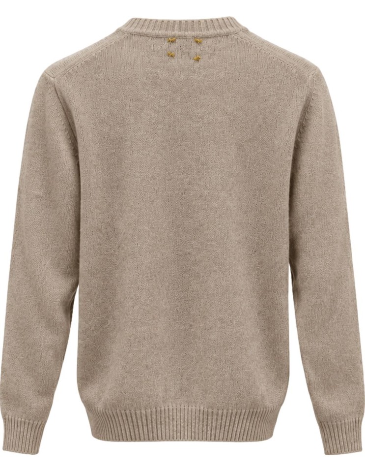 Bob jersey cuello redondo BEIGE de lana bordados en pecho espalda