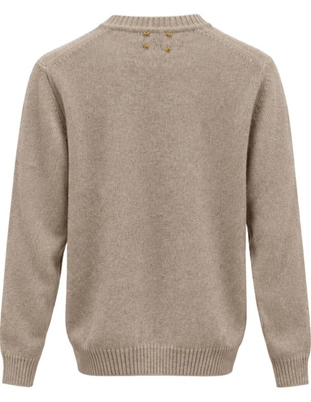 Bob jersey cuello redondo BEIGE de lana bordados en pecho espalda