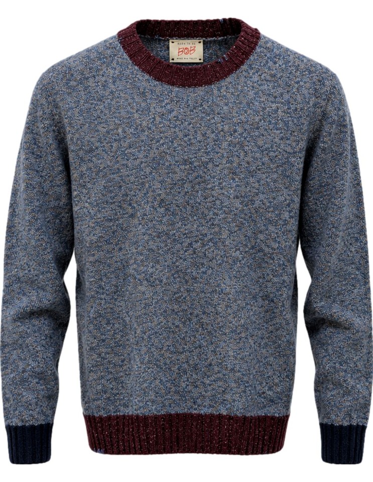 Jersey Bob Cuello Redondo Jaspeado azul – Lana Shetland Zegna Baruffa vista frontal